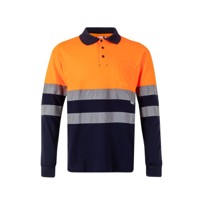 VL PLUTO LARGE. Two-tone piqué polo shirt (150g/m²) with long sleeves, in cotton (55) and polyester (45)